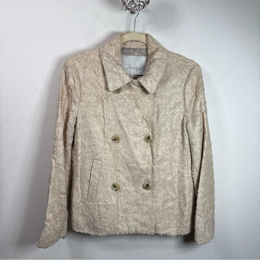 (R7) MAX AZRIA Beige Woven Textured Button Jacket, Size S